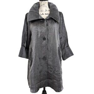 Damee Womens Swing Jacket Evening Shimmer Button-Up With Pockets Gray Size S